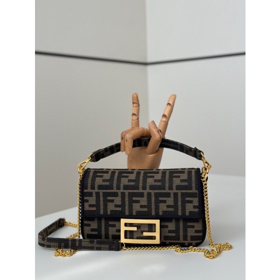 Fendi Mini Baguette Rectangular Bag Classic FF Fabric Logo