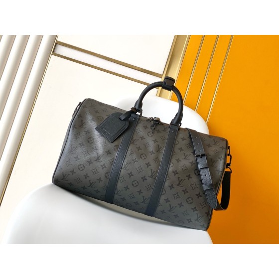 LV Keepall Bandoulière 45 M28403 Black Grey Travel Bag