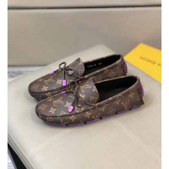LV Monogram Leather Men's Driving Loafers Black Calf Lining