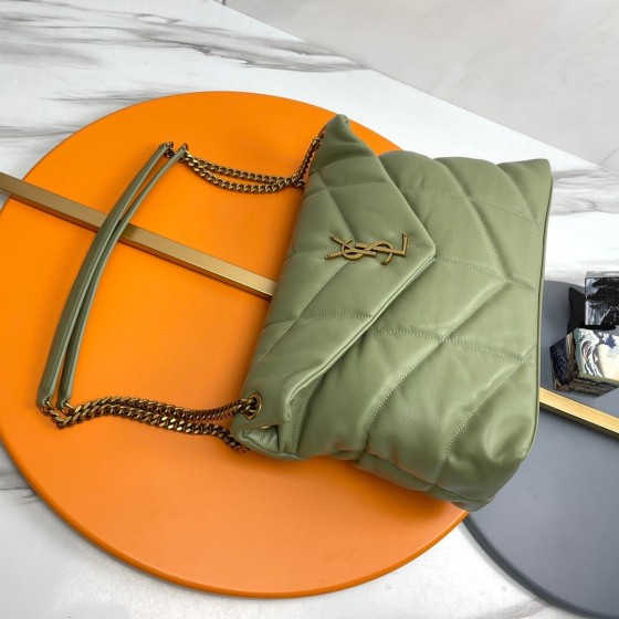 YSL Matcha Green Gold Hardware Loulou Puffer Quilted Lambskin Bag